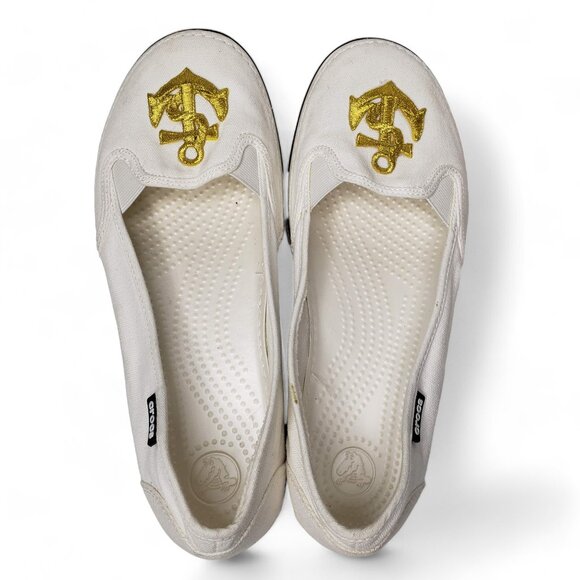 Crocs Nautical Loafer Women's Canvas Embroidered Metallic Gold Anchor Slip On 10 - Picture 5 of 13